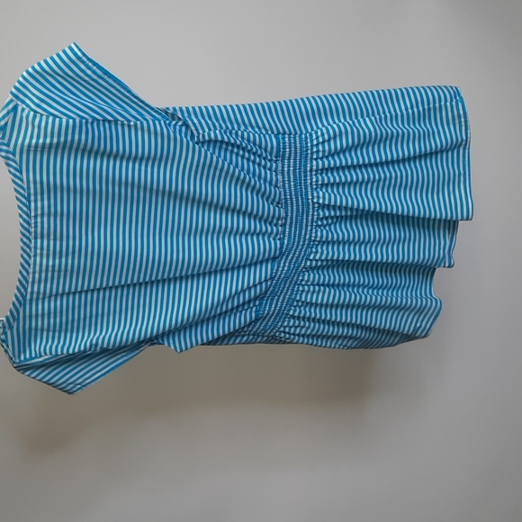 Blue Rain Turquoise and White Striped Short Sleeve Blouse, Size S - Picture 2 of 5